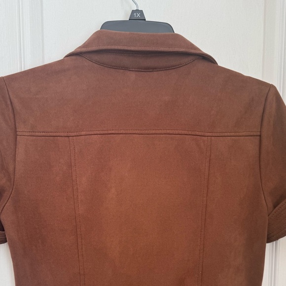 TOMMY HILFIGER SHIRTDRESS. FAUX SUEDE A-LINE. FLATTERING. ELEGANT BROWN COGNAC - Picture 12 of 16